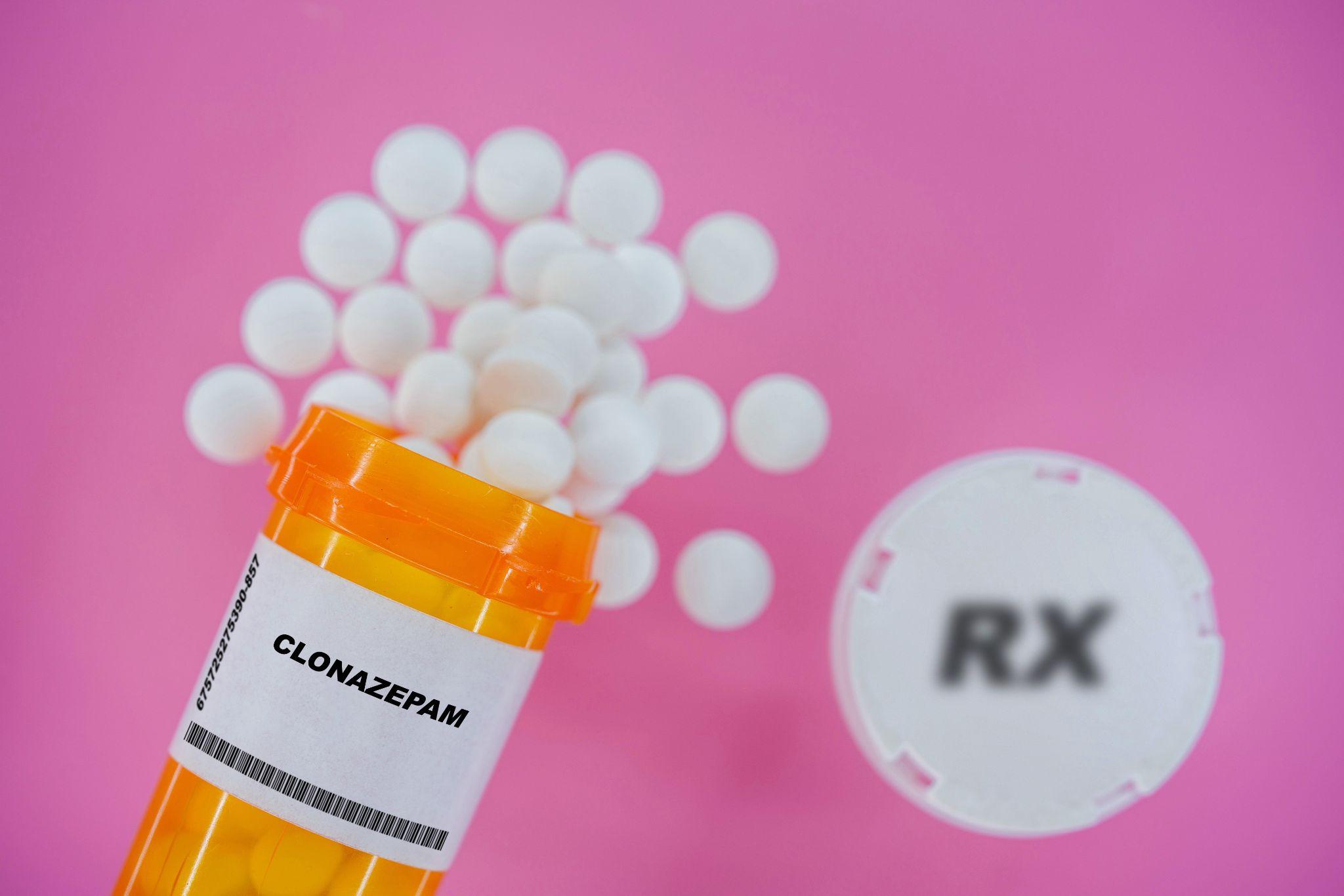 clonazepam Rx medicine pills in plactic vial with tablets.