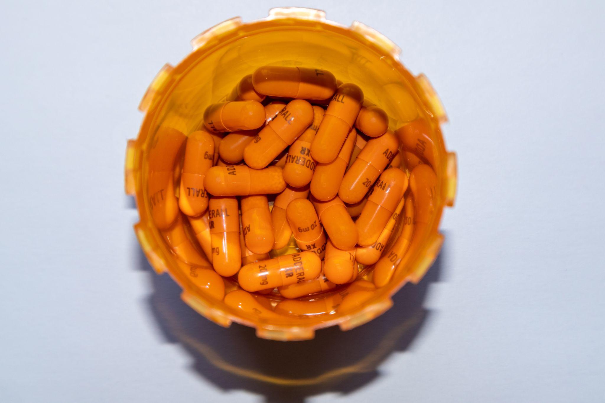 Pill bottle with capsules of Adderall