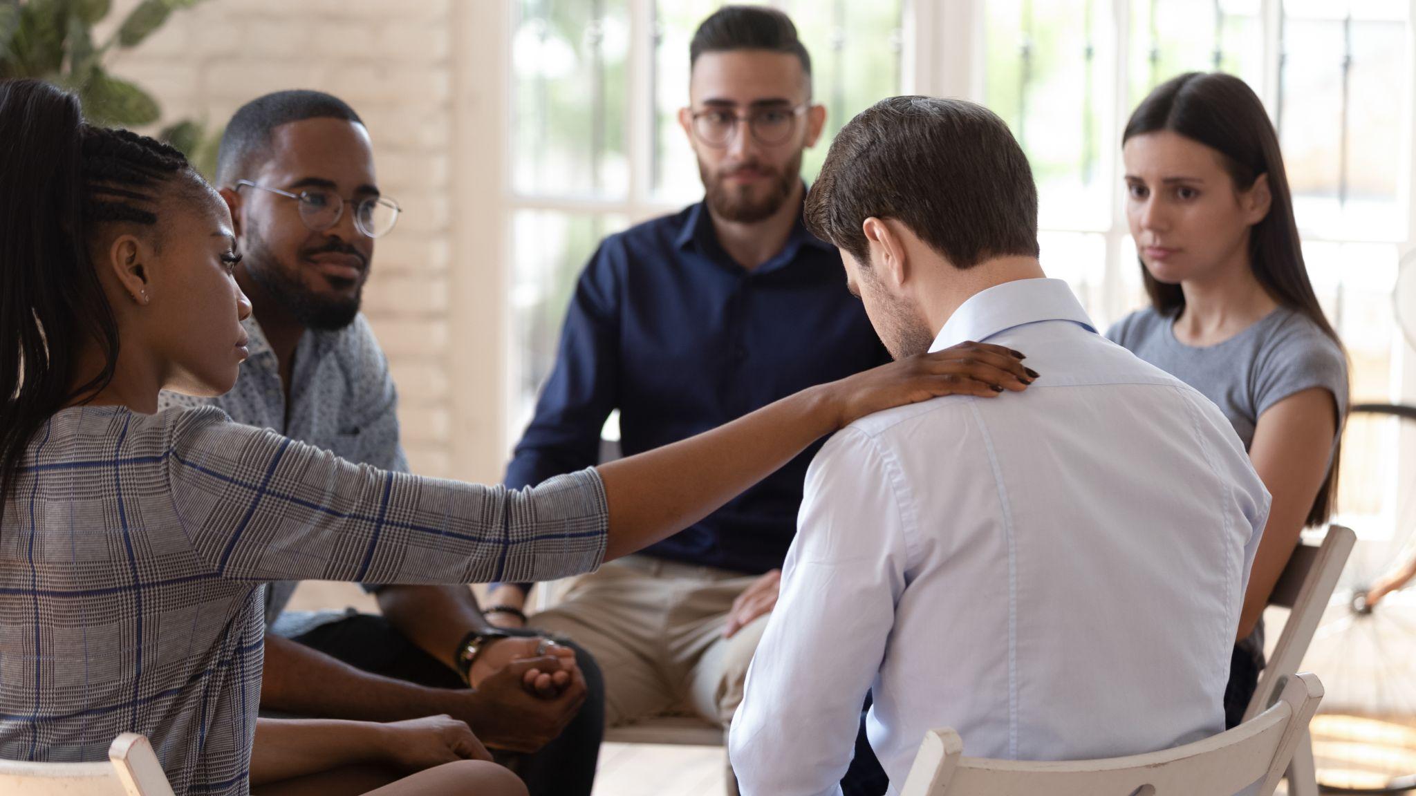 upset man feel depression get psychological support