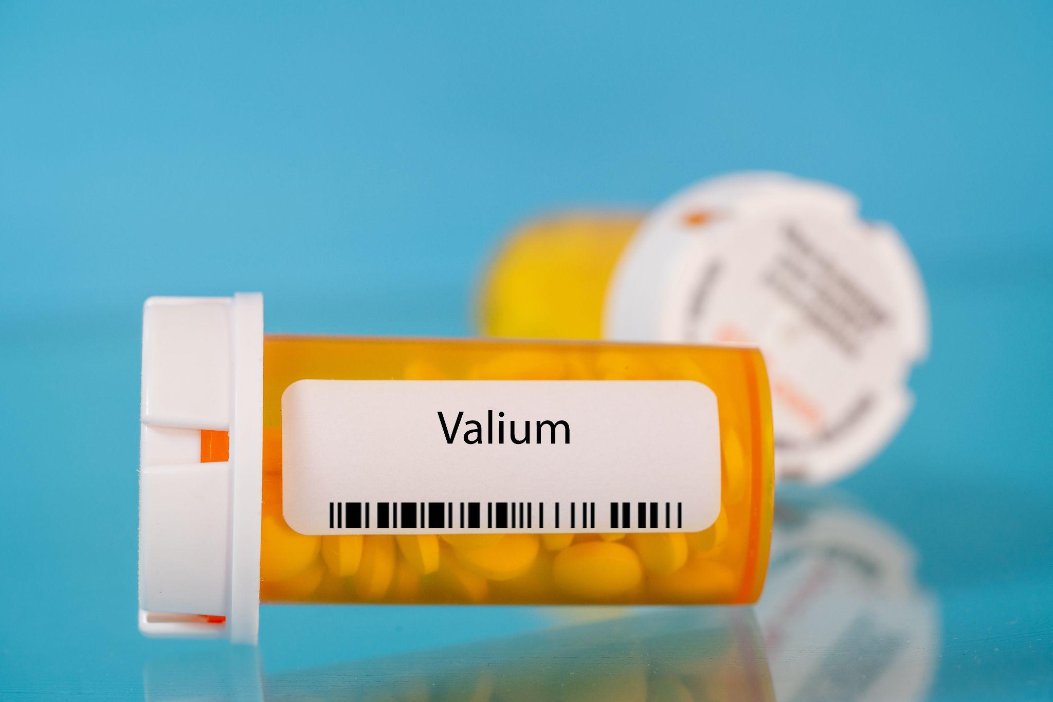 Valium pills in RX prescription drug bottle