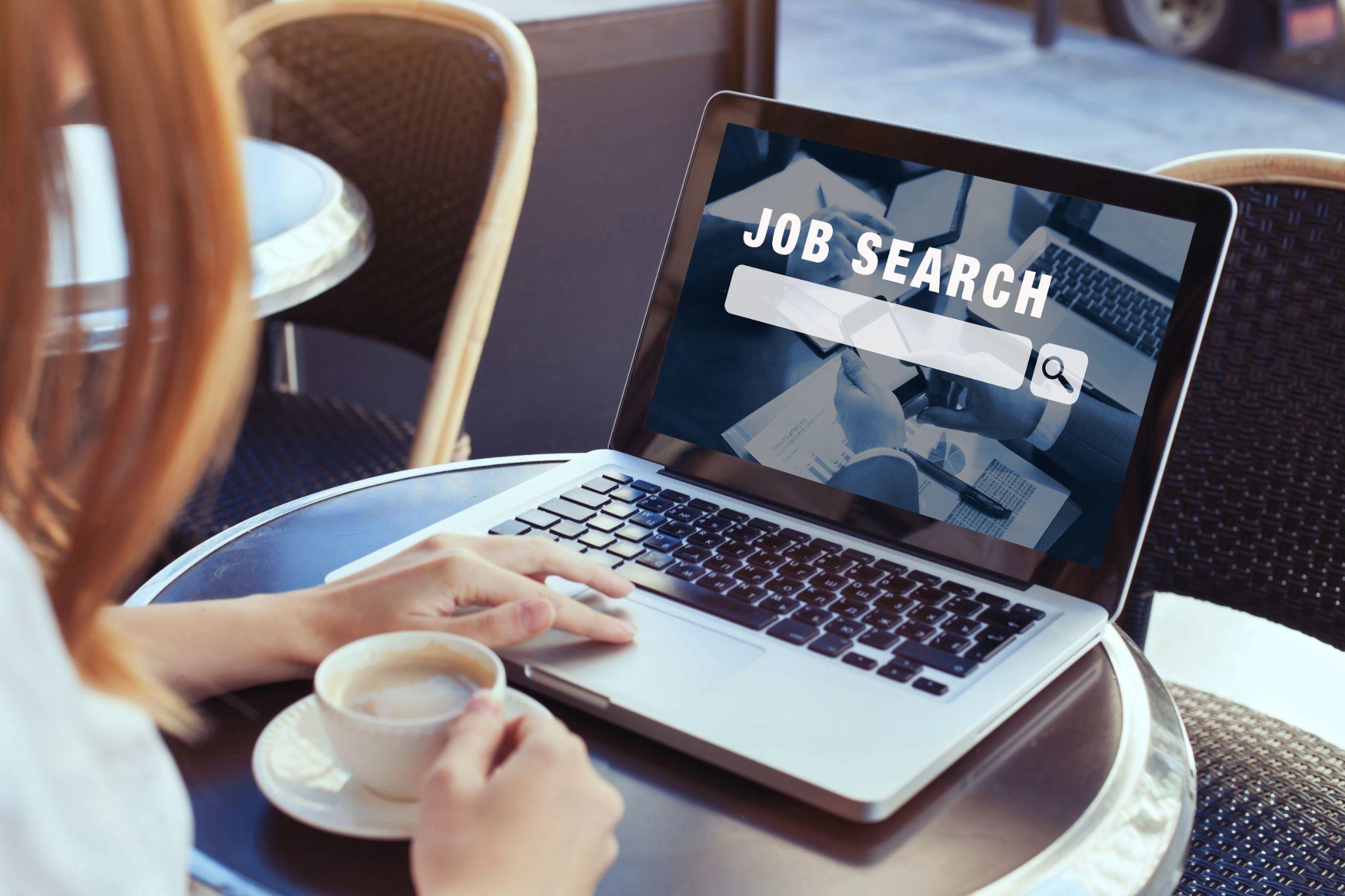 job search concept, find your career, woman looking at online website